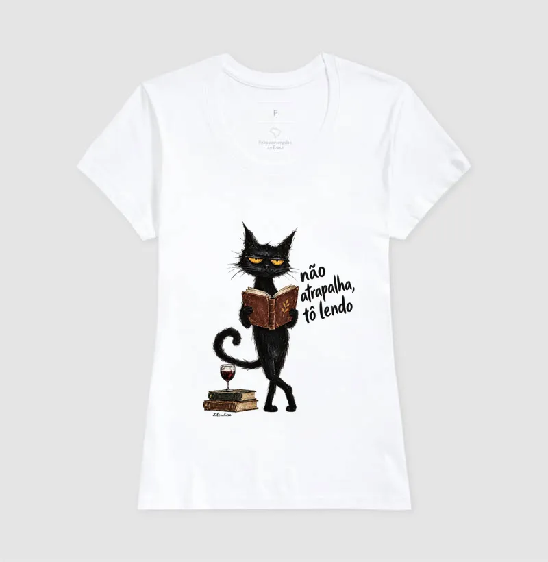 Camiseta Não Atrapalha, Tô Lendo — Gato Leitor - Imagem 5