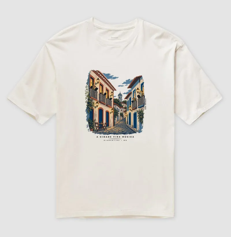 Camiseta A Cidade Vira Música | Diamantina MG | Música das Gerais - Oversized - Camiseta Oversized