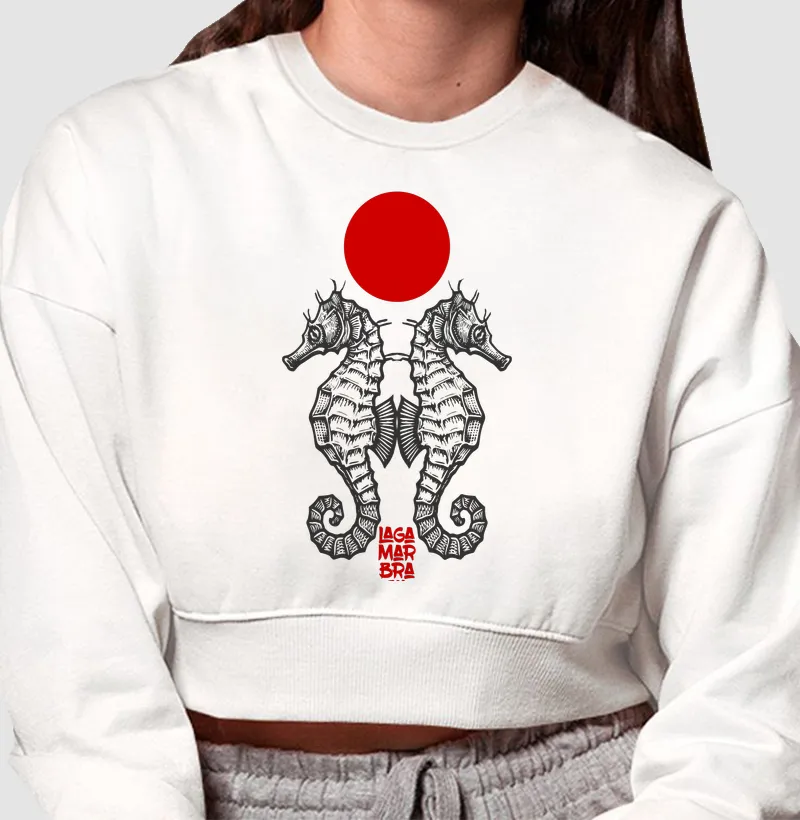 Cropped de Moletom Cavalos Marinhos