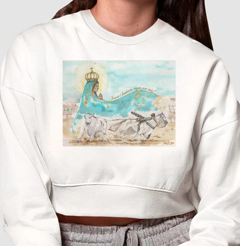 Moletom Cropped - Aquarela Nossa Senhora - Cropped Moletom