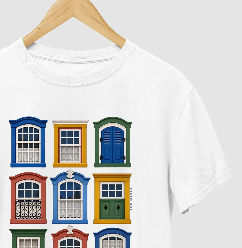 Camiseta Janelas de Minas | Arquitetura Colonial | Charme das Gerais - Camiseta