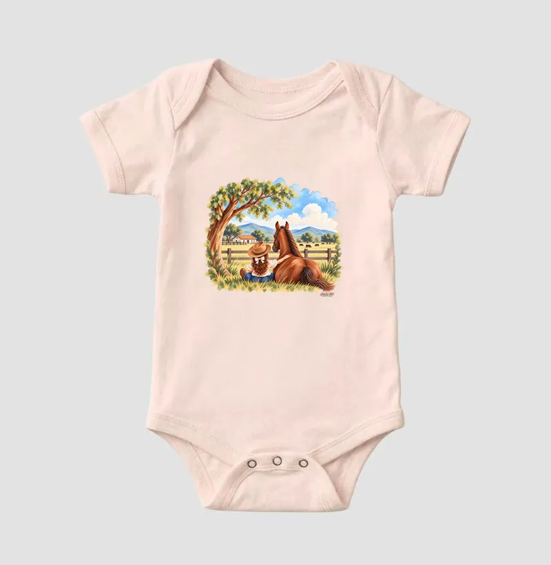 Body Infantil - Menina e Cavalo - Body Infantil