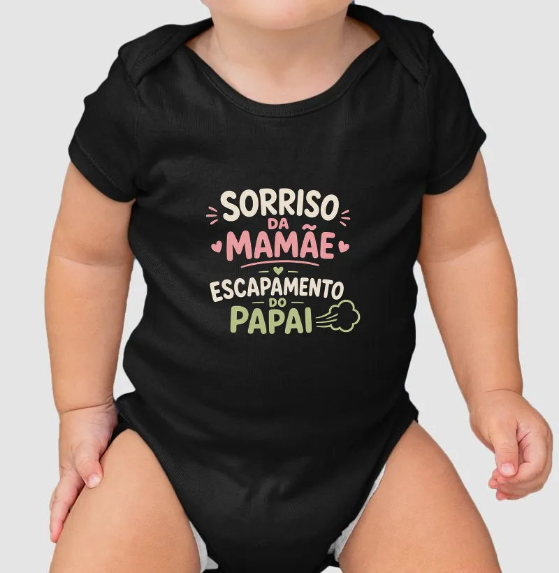 Body Bebê “Sorriso da Mamãe, Escapamento do Papai” – 100% Algodão Confortável