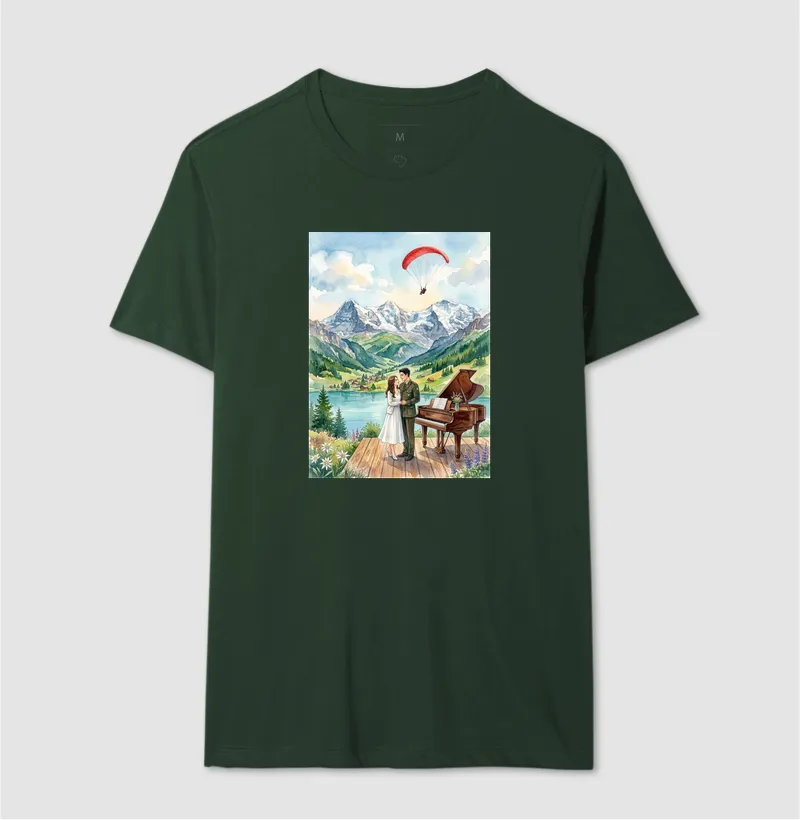 Camiseta aquarela - Suíça, piano, coreia do sul e do norte, casal, pousando - Imagem 8