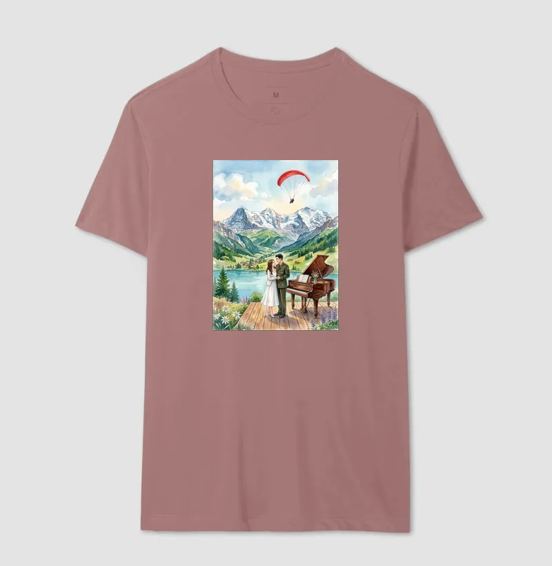 Camiseta aquarela - Suíça, piano, coreia do sul e do norte, casal, pousando - Imagem 9