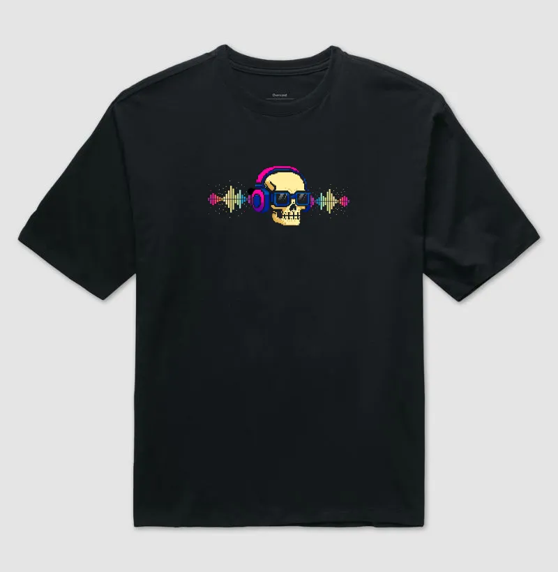 Camiseta Oversized Caveira Da Música Reset8Bit