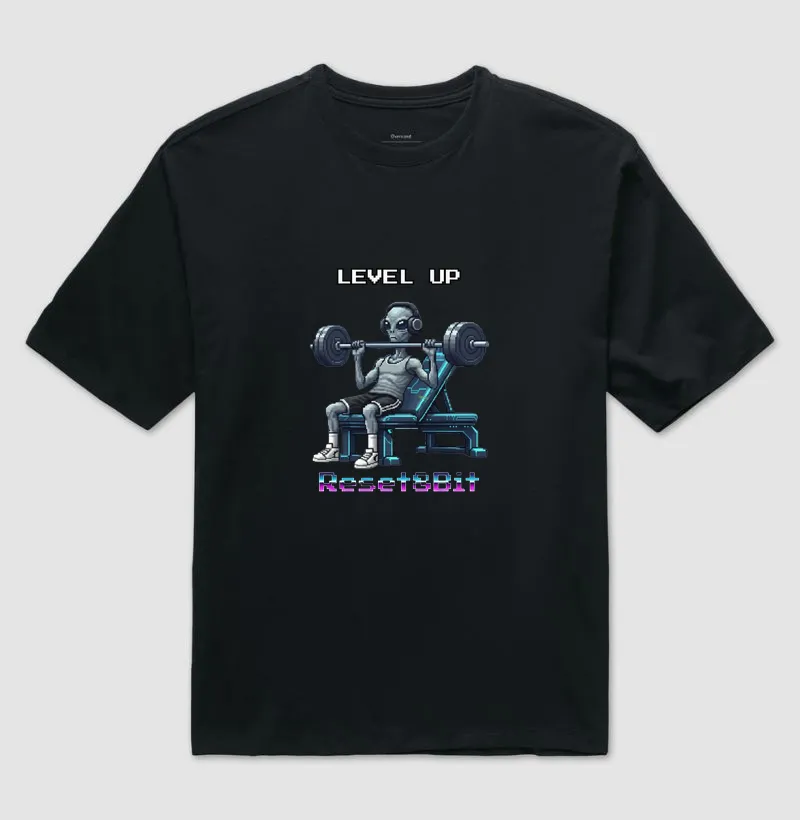 Camiseta Oversized Gym Level Up Reset8Bit