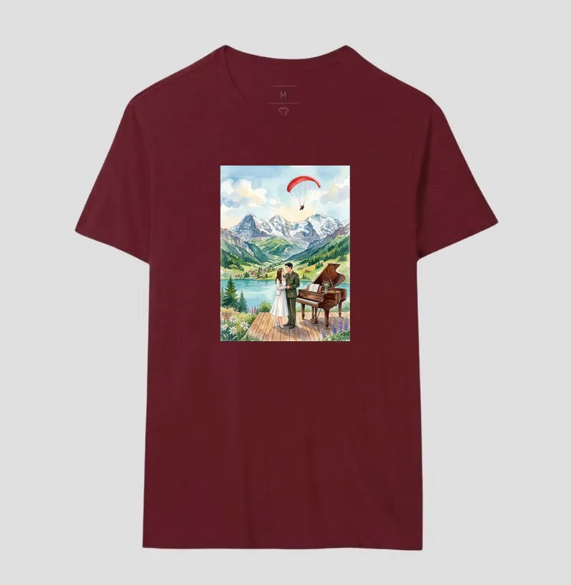Camiseta aquarela - Suíça, piano, coreia do sul e do norte, casal, pousando - Imagem 10