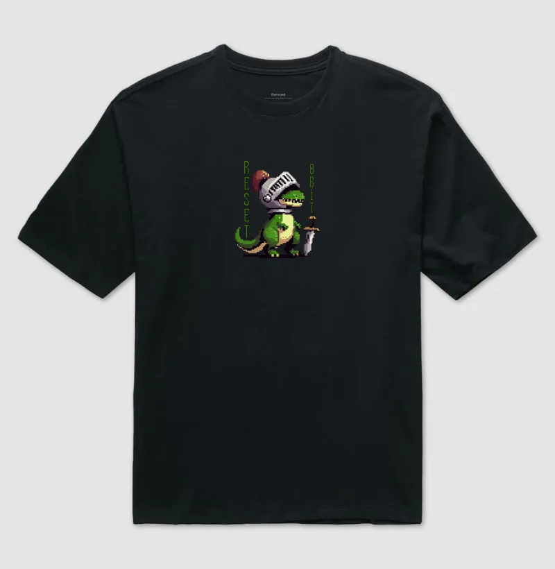 Camiseta Oversized Dinossauro Cavaleiro Reset8Bit