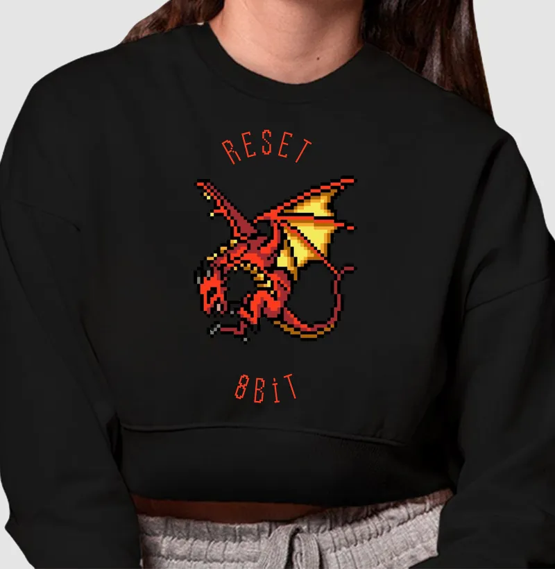Cropped Moletom Dragão Vermelho Reset8Bit