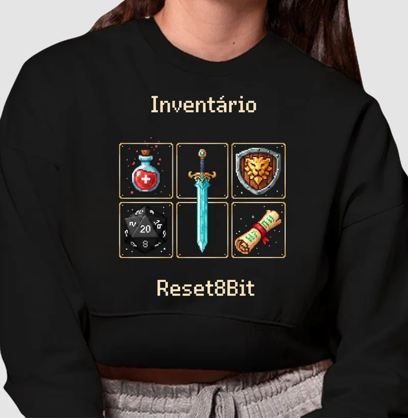 Cropped Moletom Inventário Reset8Bit