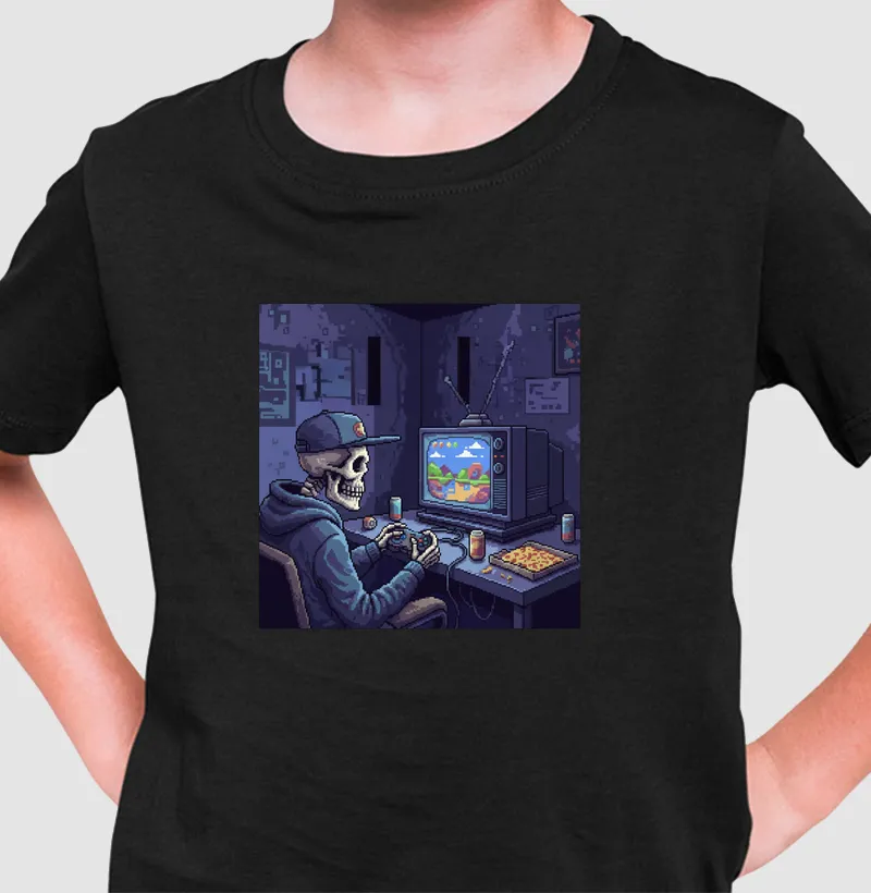 Camiseta Infantil Caveira Gamer Reset8Bit