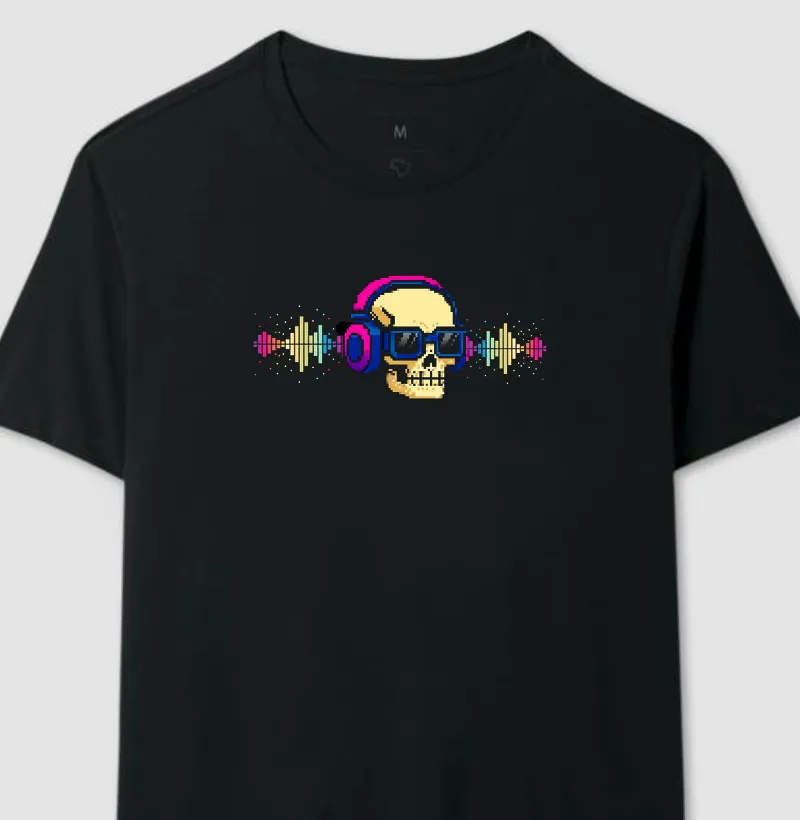 Camiseta Caveira Da Música Reset8Bit