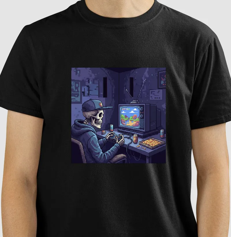 Camiseta Caveira Gamer Reset8Bit