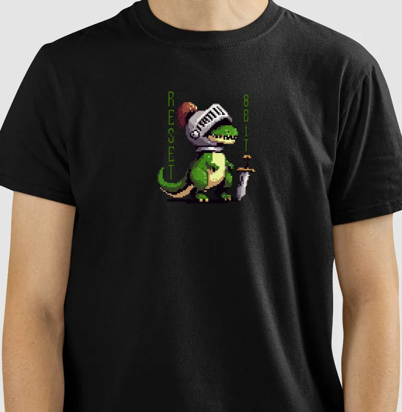 Camiseta Dinossauro Cavaleiro Reset8Bit
