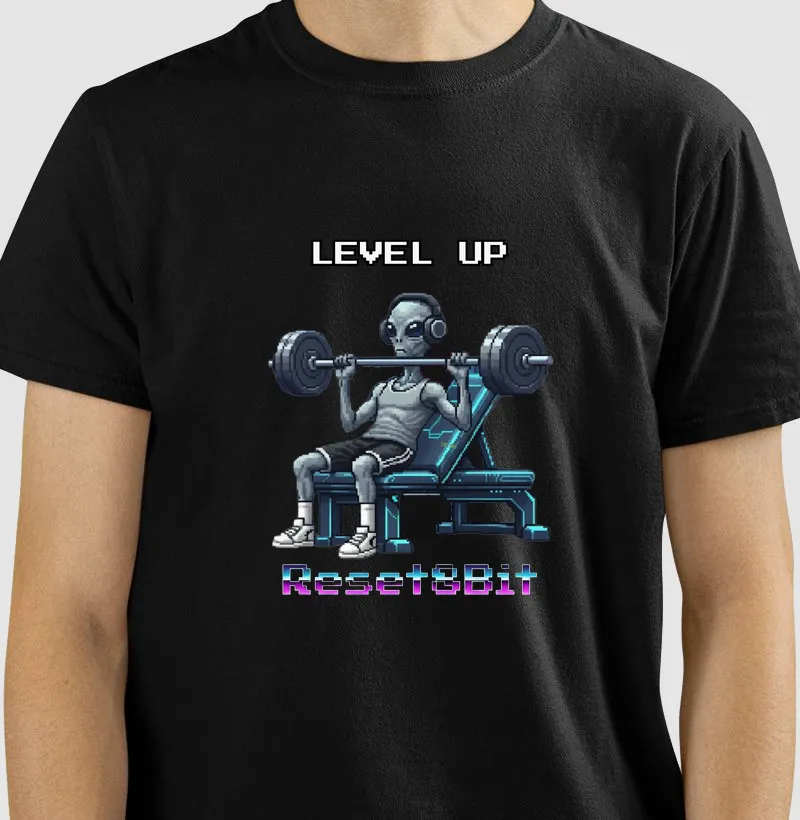 Camiseta Gym Level Up Reset8Bit