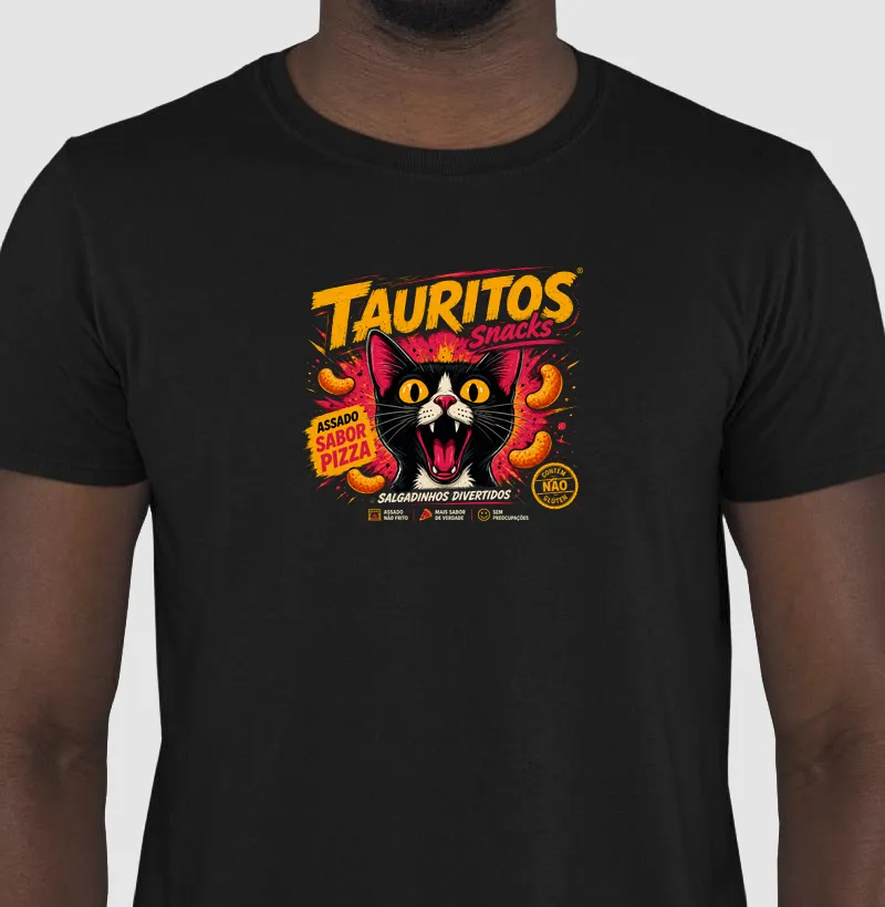 CAMISETA TAURITOS SNAKS GATO PRETO 