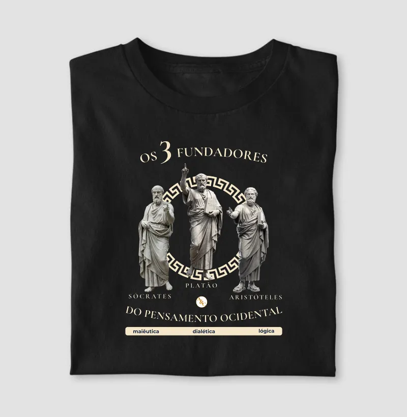 Camiseta Filosofia "Os 3 Fundadores do Pensamento Ocidental" | Sócrates, Platão e Aristóteles