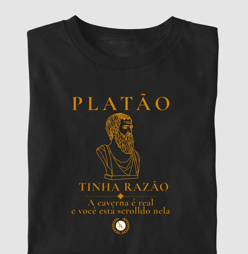 Camiseta Filosófica Platão: O Mito do Scroll