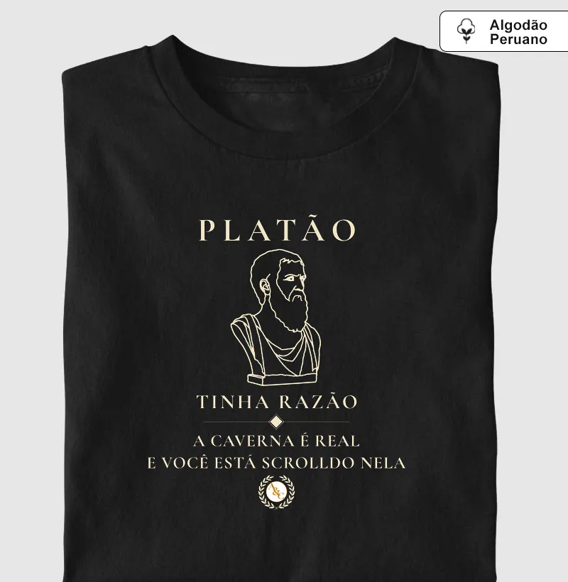 Camiseta Filosófica Platão: O Mito do Scroll