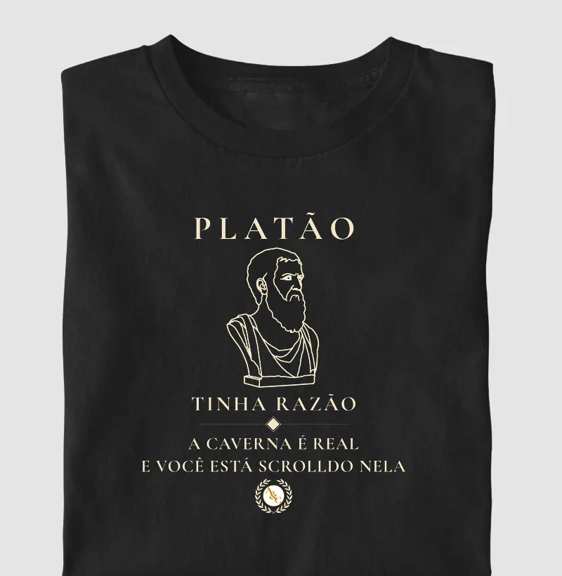Camiseta Filosófica Platão: O Mito do Scroll