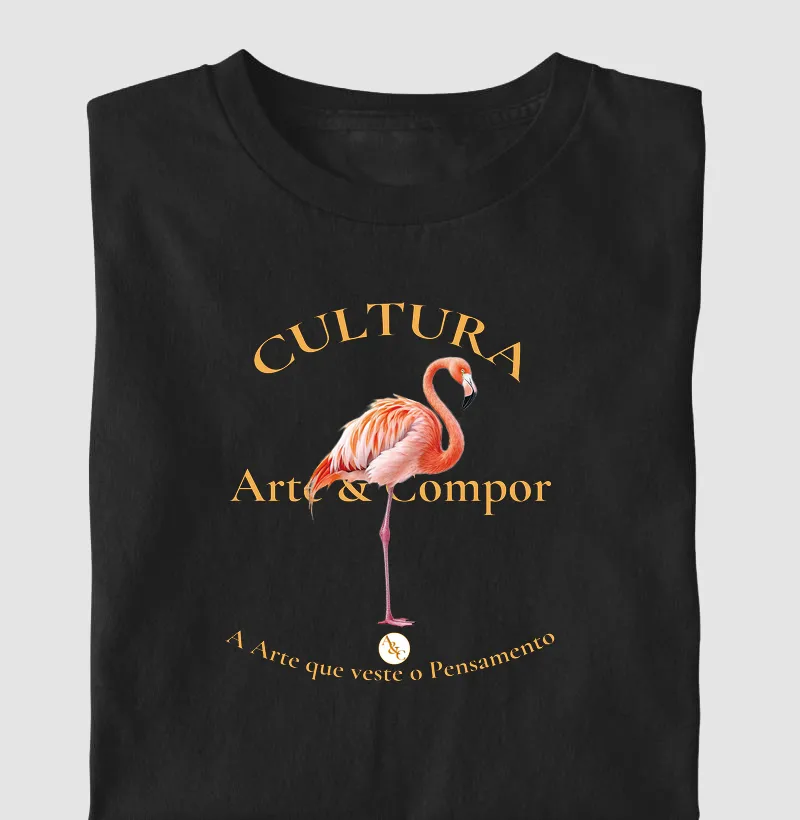 Camiseta O Pensamento que Flutua — Estampa Flamingo | Arte & Compor