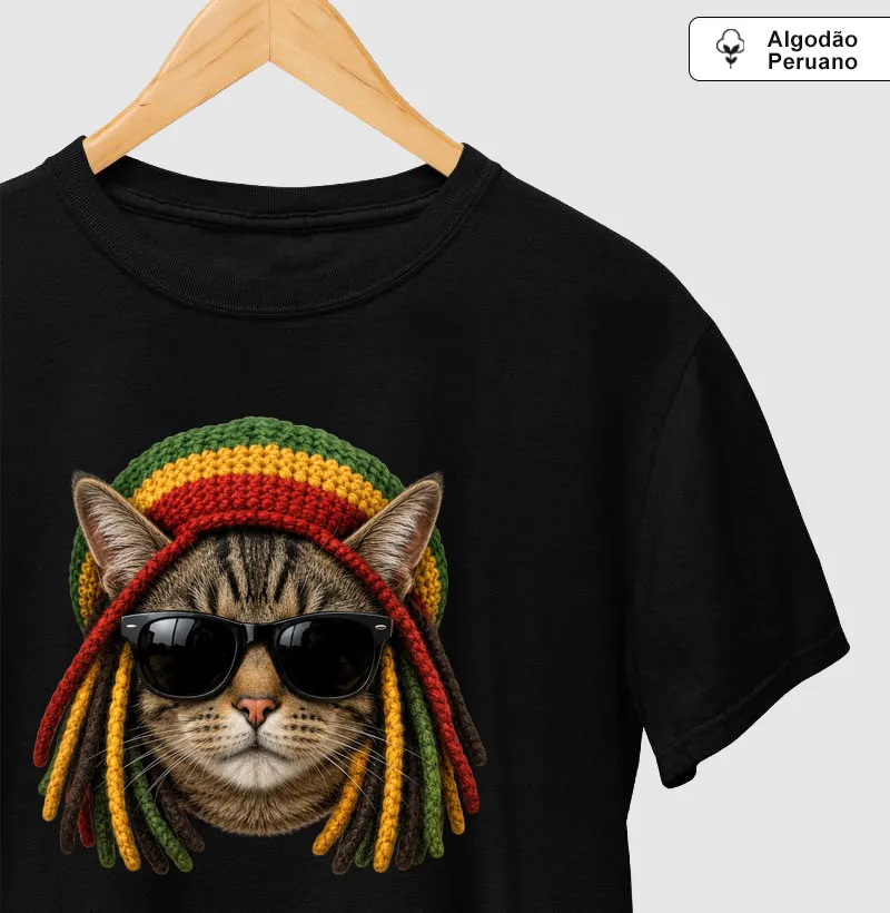 Gato Rasta - Camiseta Algodão Peruano