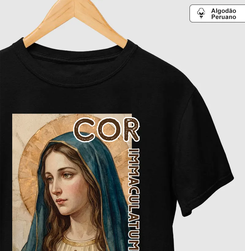 "Cor Immaculatum Mariae" Imaculado Coração de Maria - Camiseta Algodão Peruano