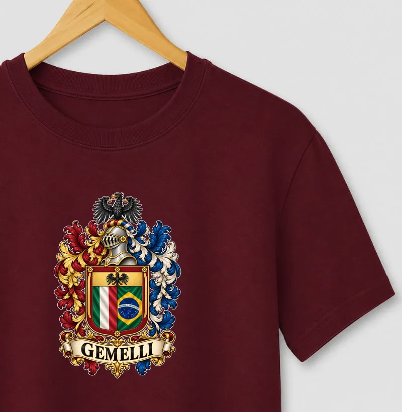  Brasão Família GEMELLI – Herança Italiana e Brasileira 🇮🇹🇧🇷 - Camiseta