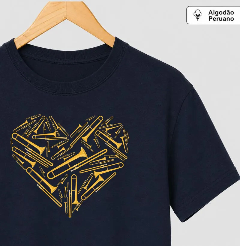 Coração de Trombonista - Camiseta Algodão Peruano
