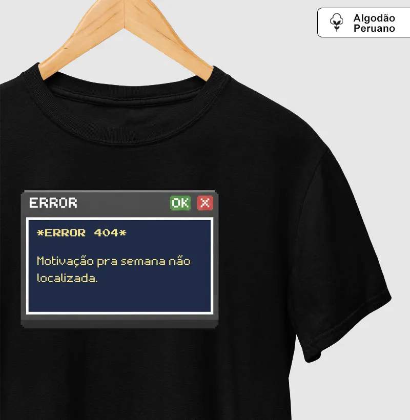 Camiseta Algodão Peruano Error 404 Reset8Bit