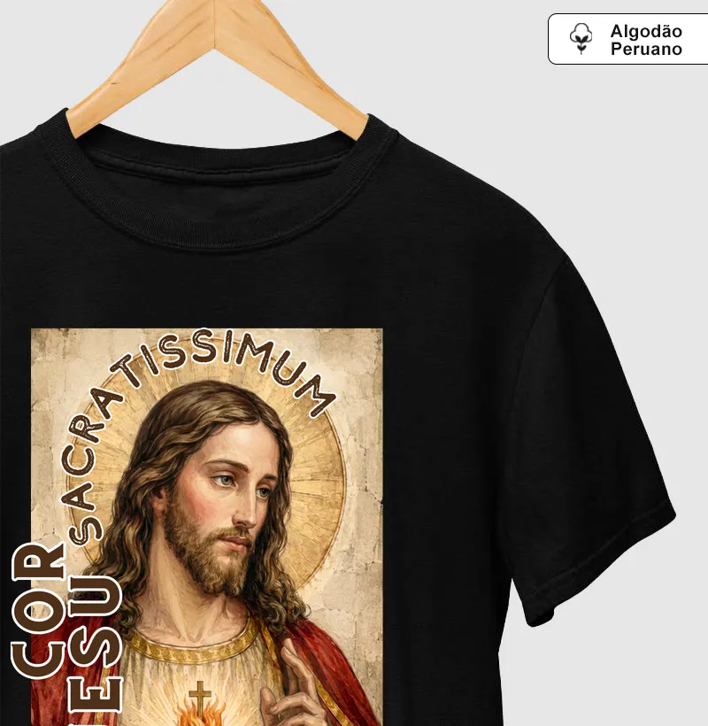 "Cor Jesu Sacratissimum" Sagrado Coração de Jesus - Camiseta Algodão Peruano