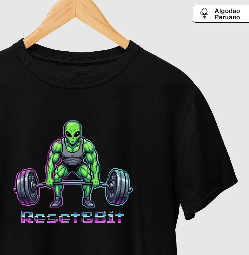 Camiseta Algodão Peruano Gym Alien Reset8Bit