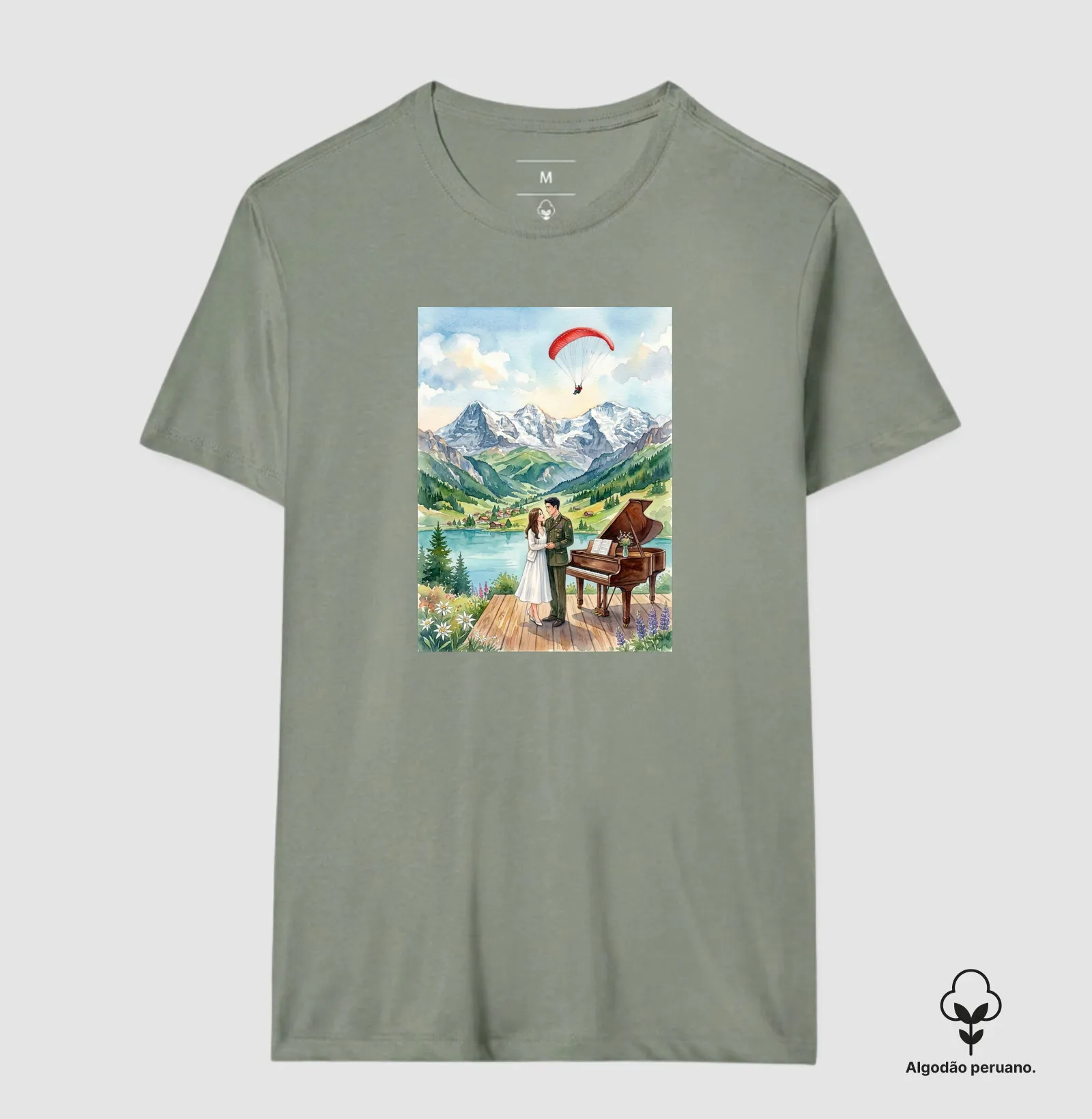 Camiseta aquarela - Suíça, piano, coreia do sul e do norte, casal, pousando - Imagem 9