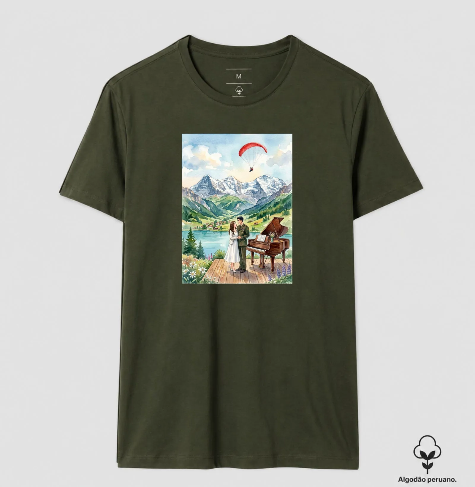 Camiseta aquarela - Suíça, piano, coreia do sul e do norte, casal, pousando - Imagem 10