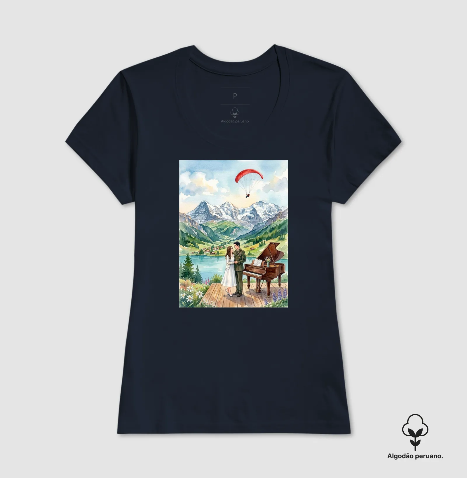 Camiseta aquarela - Suíça, piano, coreia do sul e do norte, casal, pousando - Imagem 8