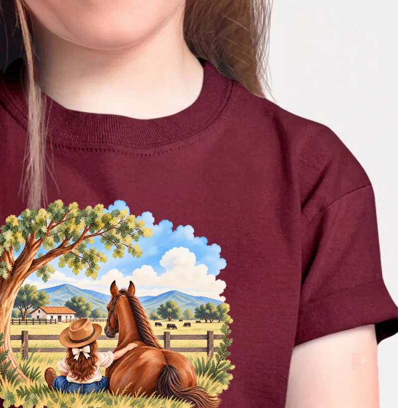 Camisa Infantil - Menina e Cavalo - Camiseta Infantil