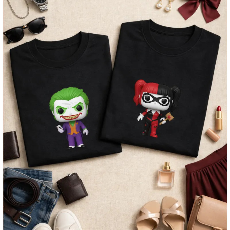 Kit Camiseta Casal Coringa e Arlequina